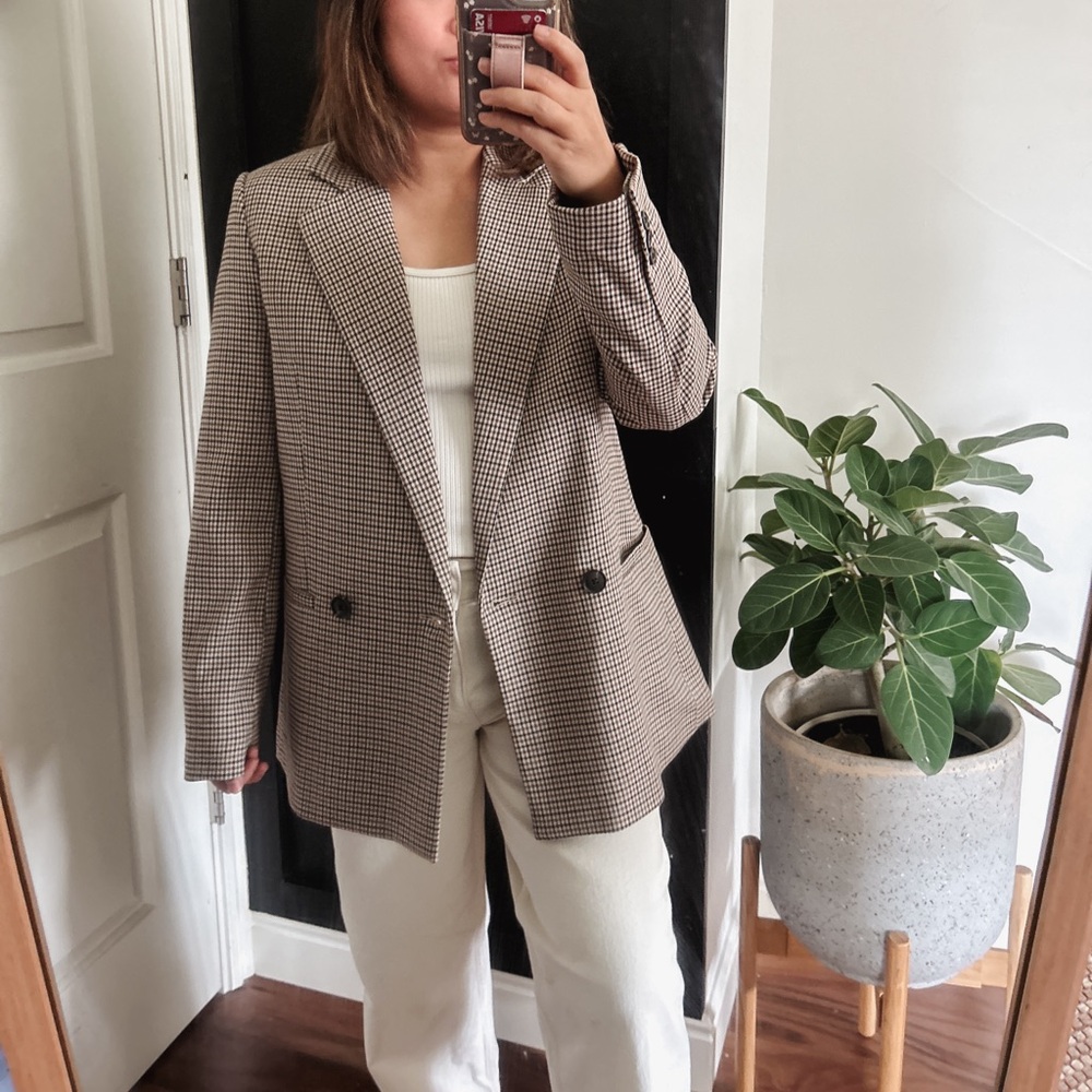 MANGO Patterned Wrap Check Blazer. Size S - Picture 15 of 16